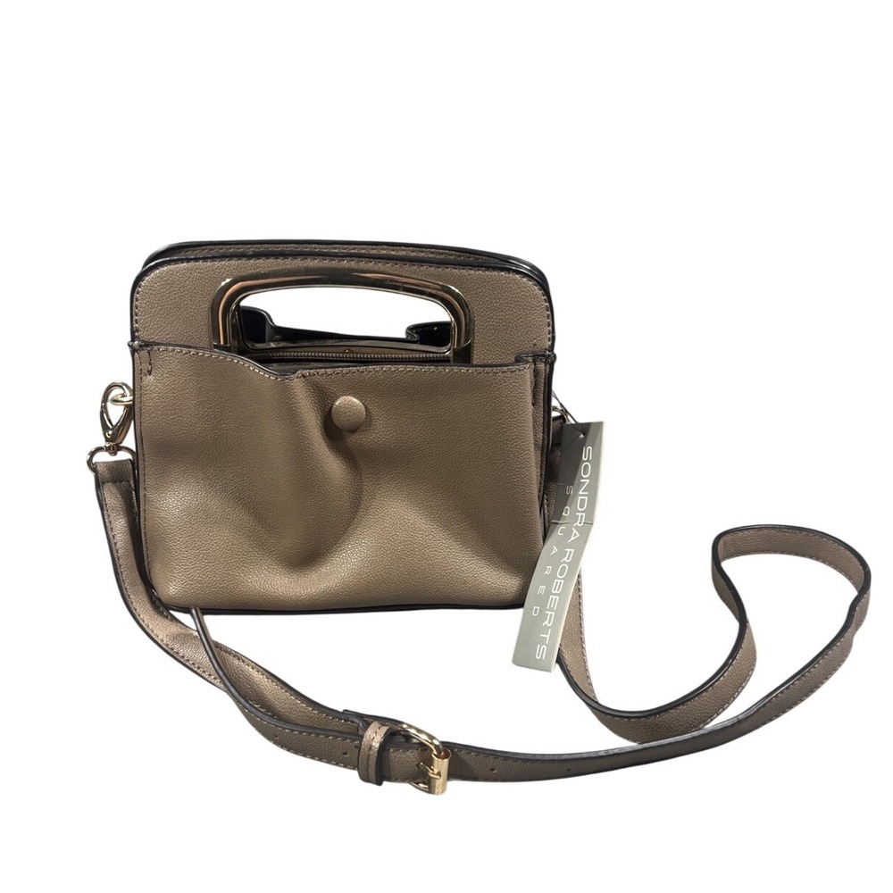 Sondra Roberts Squared HandBag Womens Tan Textured Faux‎ Leather Shoulder NEW